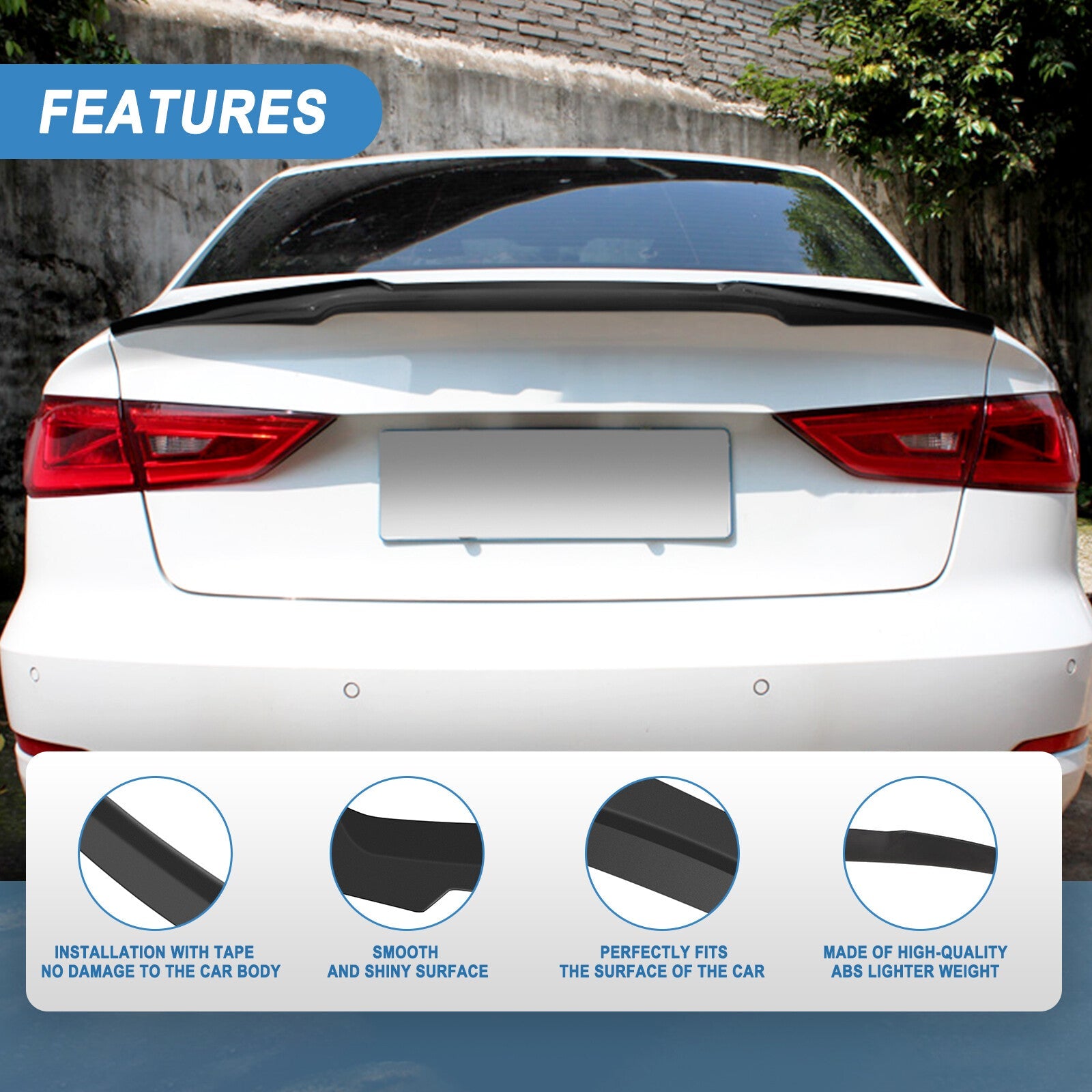 For 2014-2020 AUDI A3 S3 RS3 Sedan Black Trunk Spoiler Wing 6B93BC-57