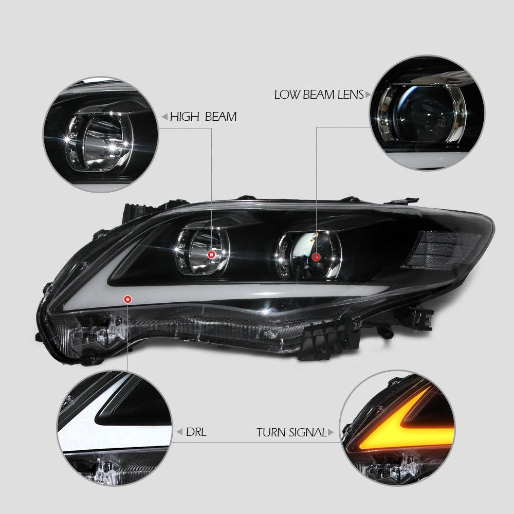 ECCPP LED Headlights Assembly For Toyota For Corolla 1.8L 2.4L 2011-2013 Pair 6B93BC-57
