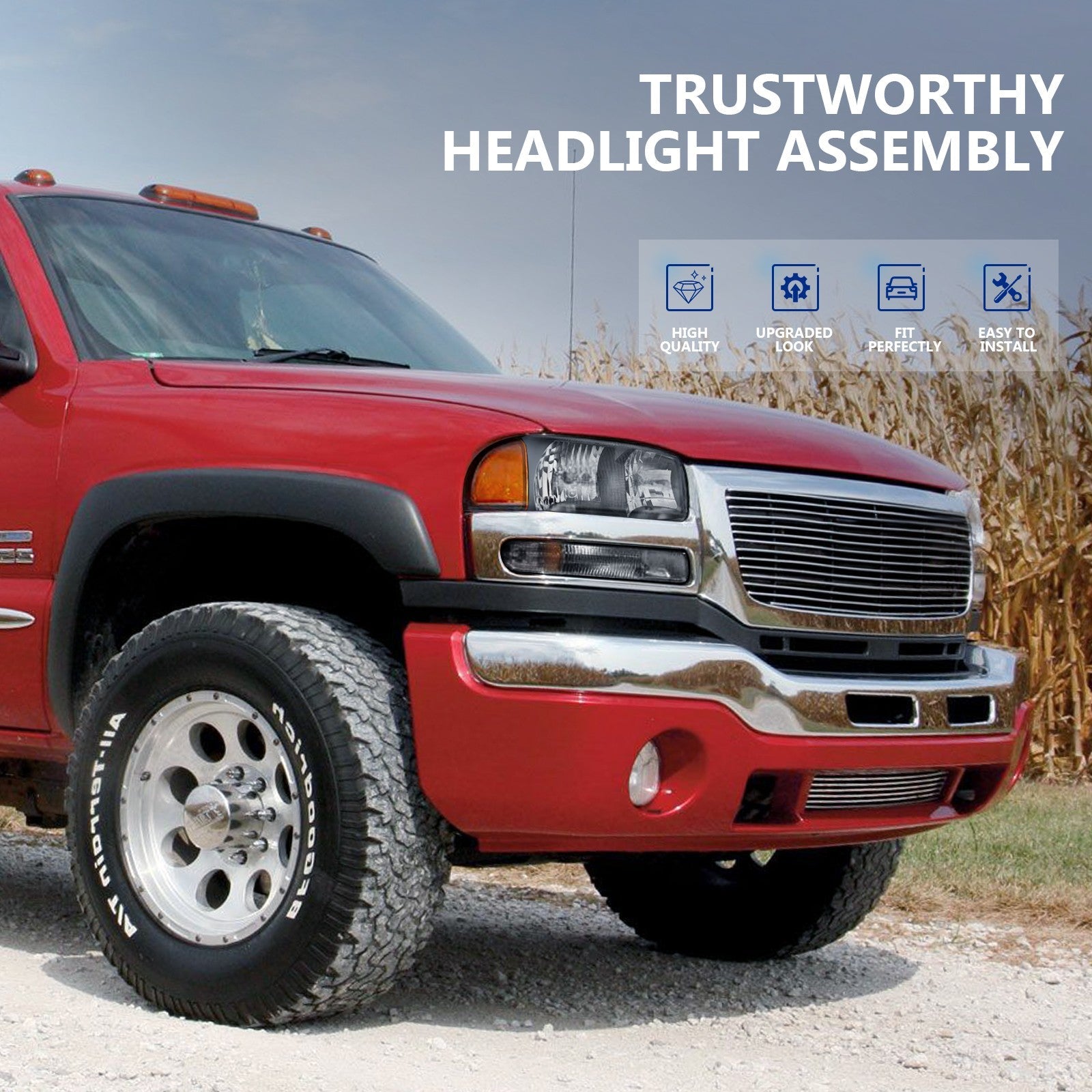Pair Kit Headlights For 2000-2007 GMC Sierra Yukon XL 1500 2500HD 3500HD Black 6B93BC-57