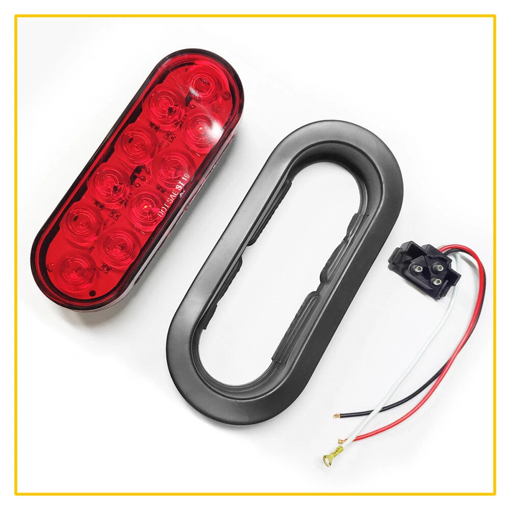 2 Trailer truck Red LED Surface Mount 6" Oval Stop Turn Tail Light Sealed 6B93BC-57