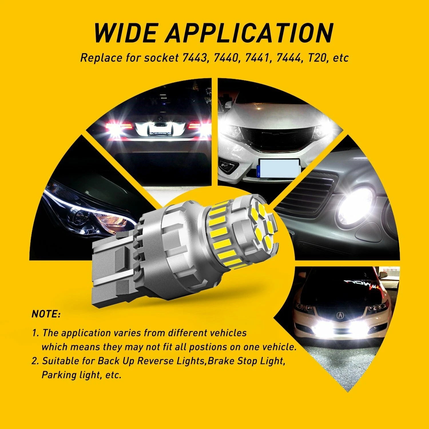 4X 7443 7440 LED 6500K Reverse Backup Brake Tail Stop Parking Light Bulbs CANBUS 6B93BC-57