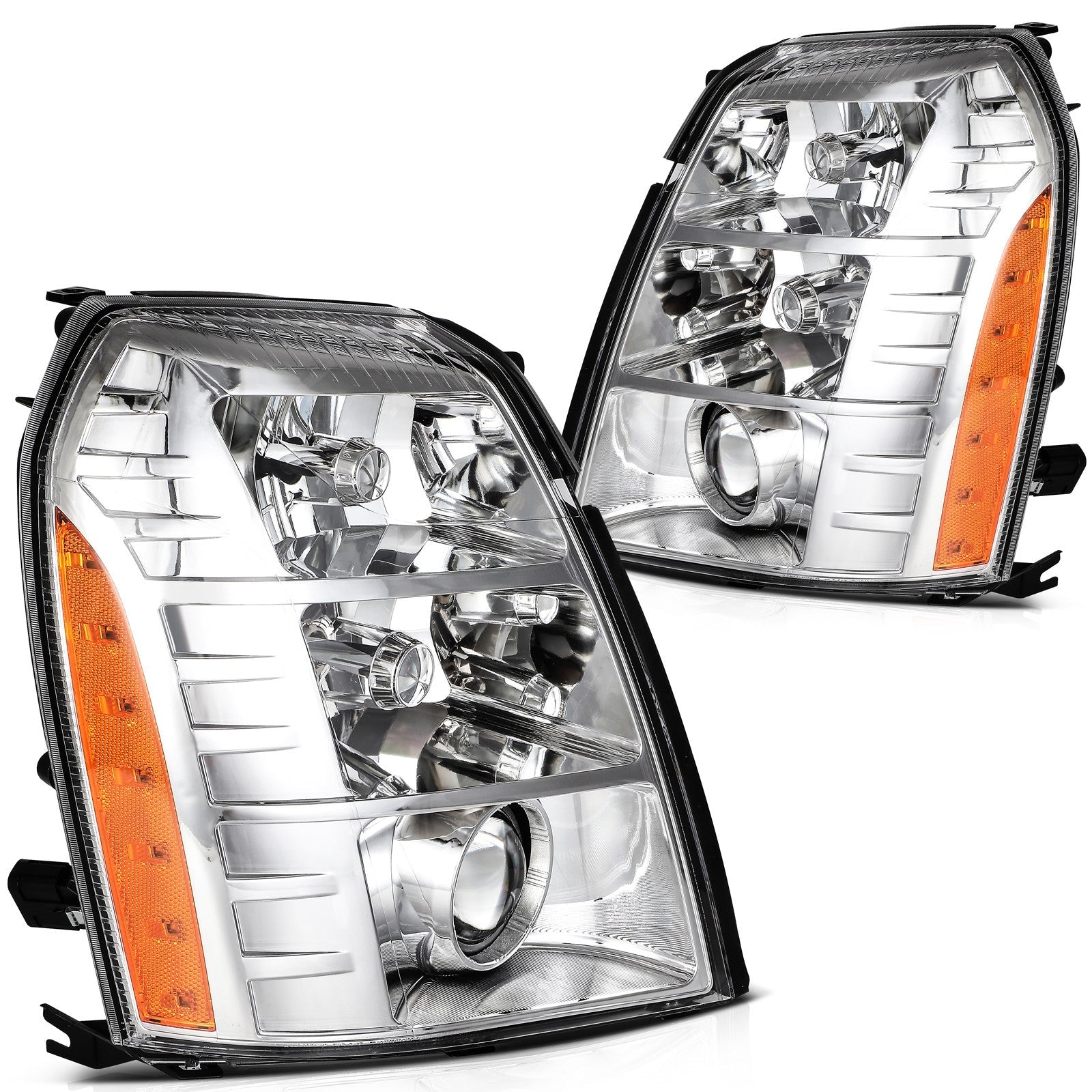 ECCPP Headlights Assembly For Cadillac Escalade 6.2L 2009-2014 Pair Chrome Amber 6B93BC-57