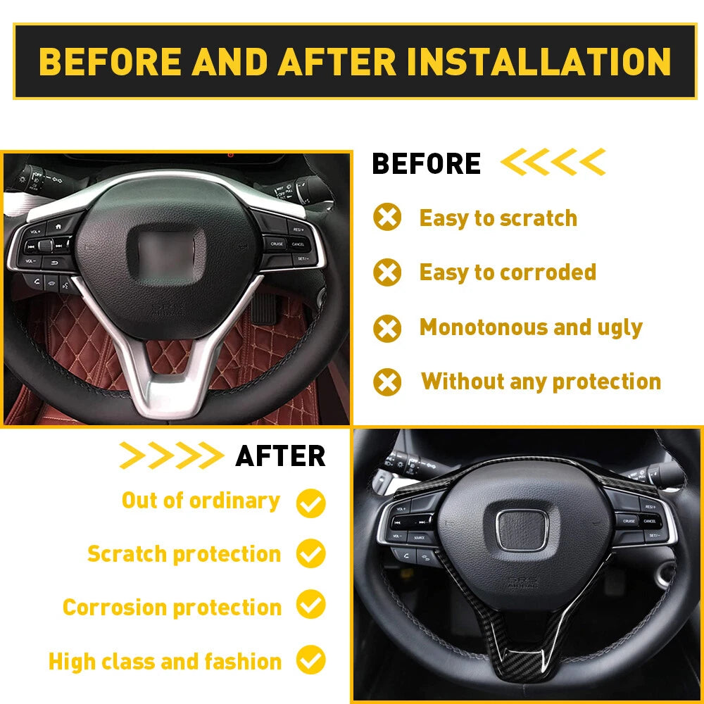 For Honda Accord 2018-2021 Steering Wheel Frame Cover Trim Carbon Fiber Style EA 6B93BC-57