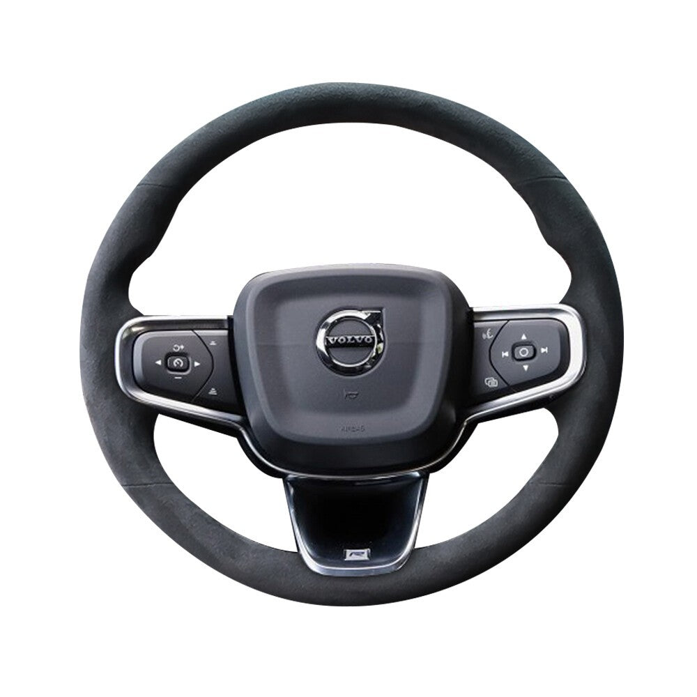 Black Suede Leather Steering Wheel Red Stitch Wrap Cover For Volvo Xc60 18-19