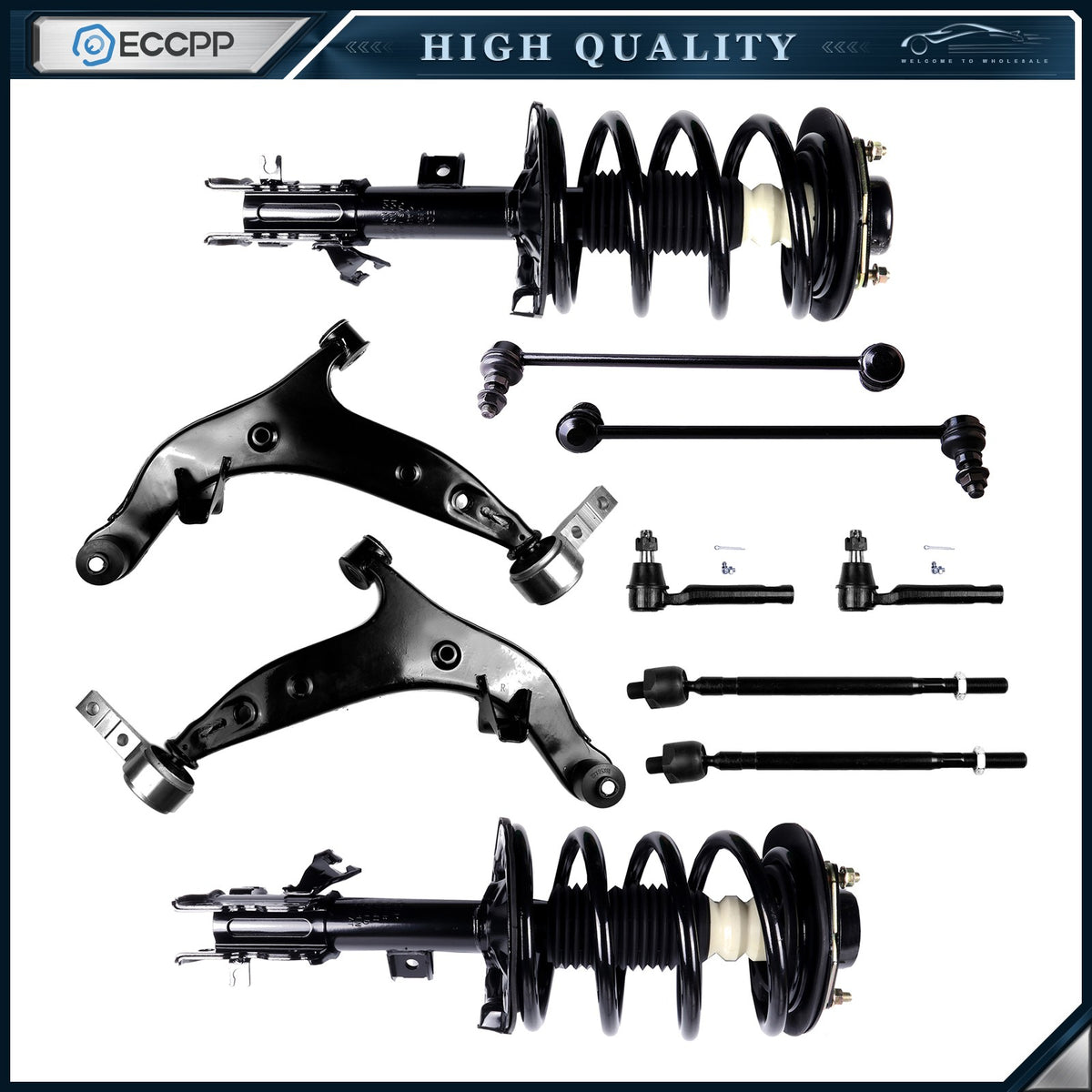 Front Struts Lower Control Arm Tie Rod Sway Bar Kit for 2004-2009 Nissan Quest