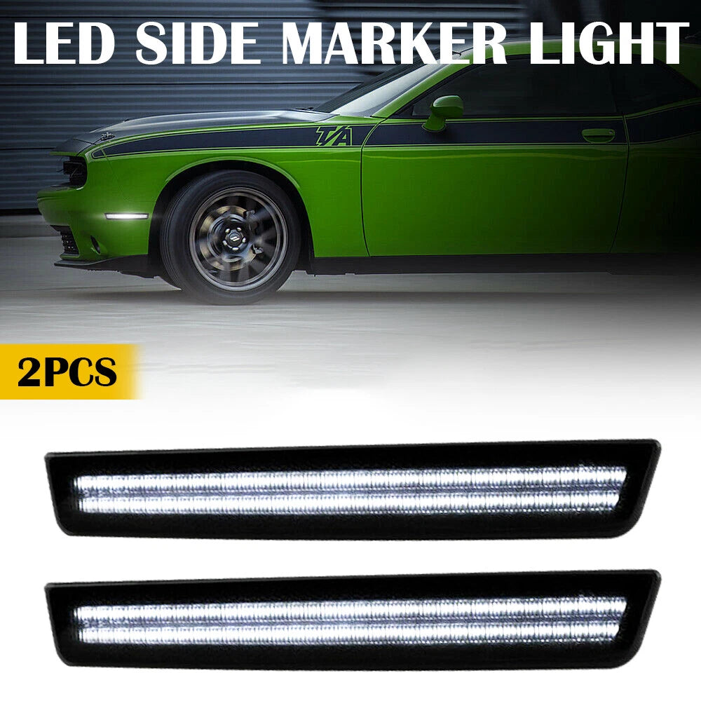 [SMOKED] White LED Side Marker Light For 15-22 Challenger Dodge Rear Bumper Lamp 6B93BC-57