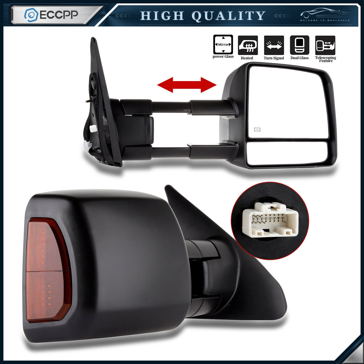 Left + Right Tow Mirrors for 07-17 Toyota Tundra Power Heated LED Turn Signal 6B93BC-57