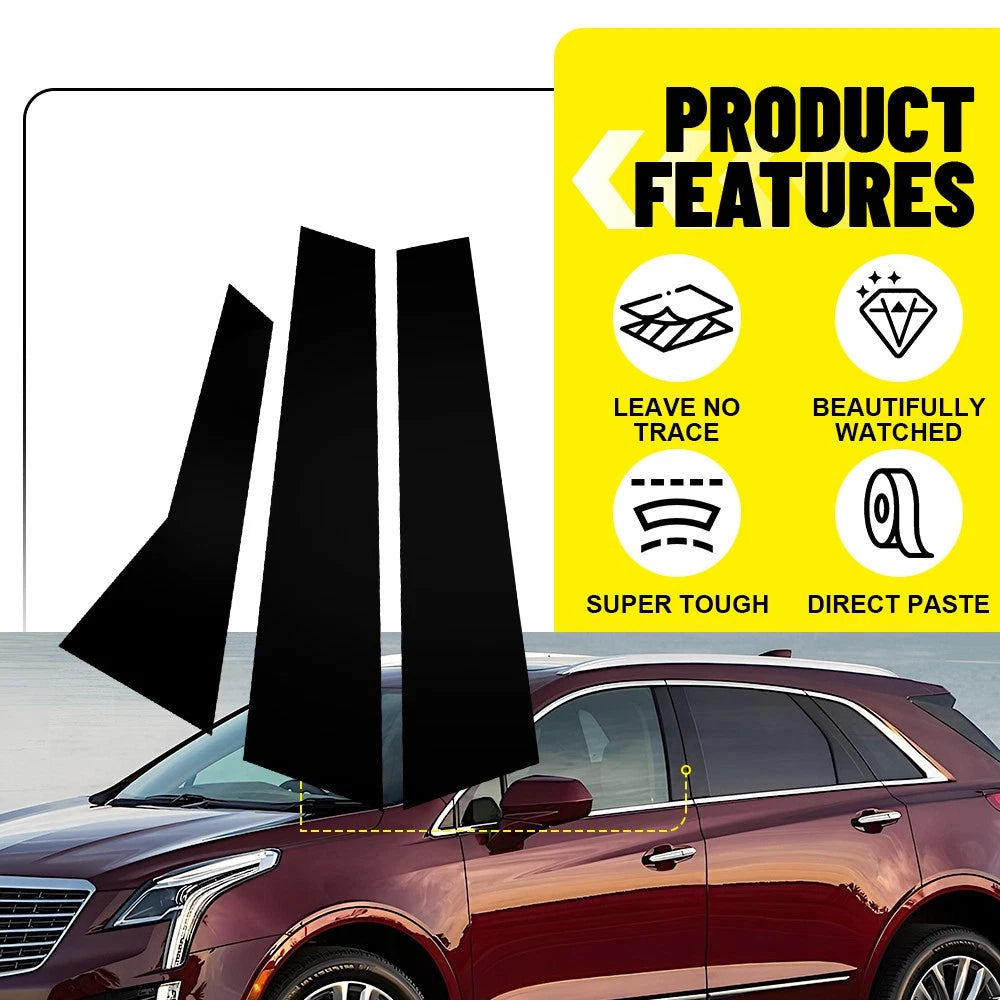 For 2017-2023 Cadillac XT5 Set of Door 6 Window Pillar Post Molding Cover Black 6B93BC-57