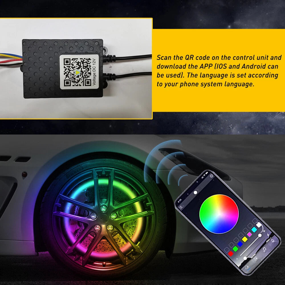 15.5" RGBW DOUBLE ROW Remote LED + Bluetooth APP Wheel Multi-function Rim Lights 6B93BC-57