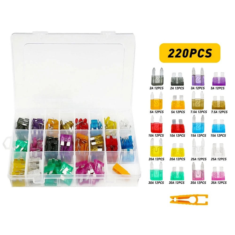 220pcs Micro Low Profile Blade Fuse Mini Assortment Set Fits Car Boat SUV 2-35A 6B93BC-57
