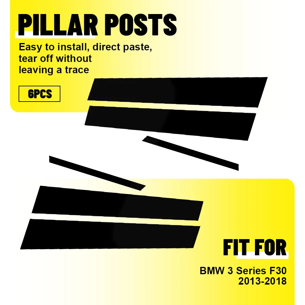 For BMW E46 4-door sedan/saloon 1998-2005 Black Pillar Posts Window Trim Cover A 6B93BC-57