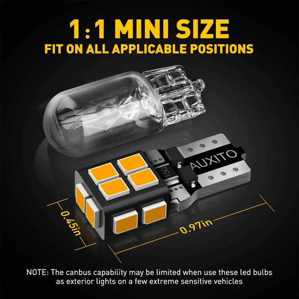 10X Amber AUXITO 175 2825 Light Bulb Super Bright 168 194 T10 LED Parking 3000K AUXITO