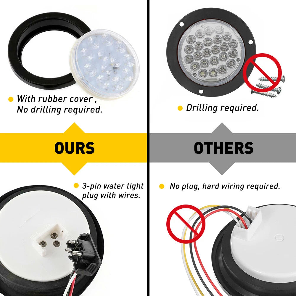 2X 4" Trailer Truck LED Round Reverse Backup DRL Tail Running Lights White 6B93BC-57