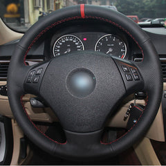 Top Leather Steering Wheel Hand-stitch on Wrap Cover For BMW E82 E90 E91 330i