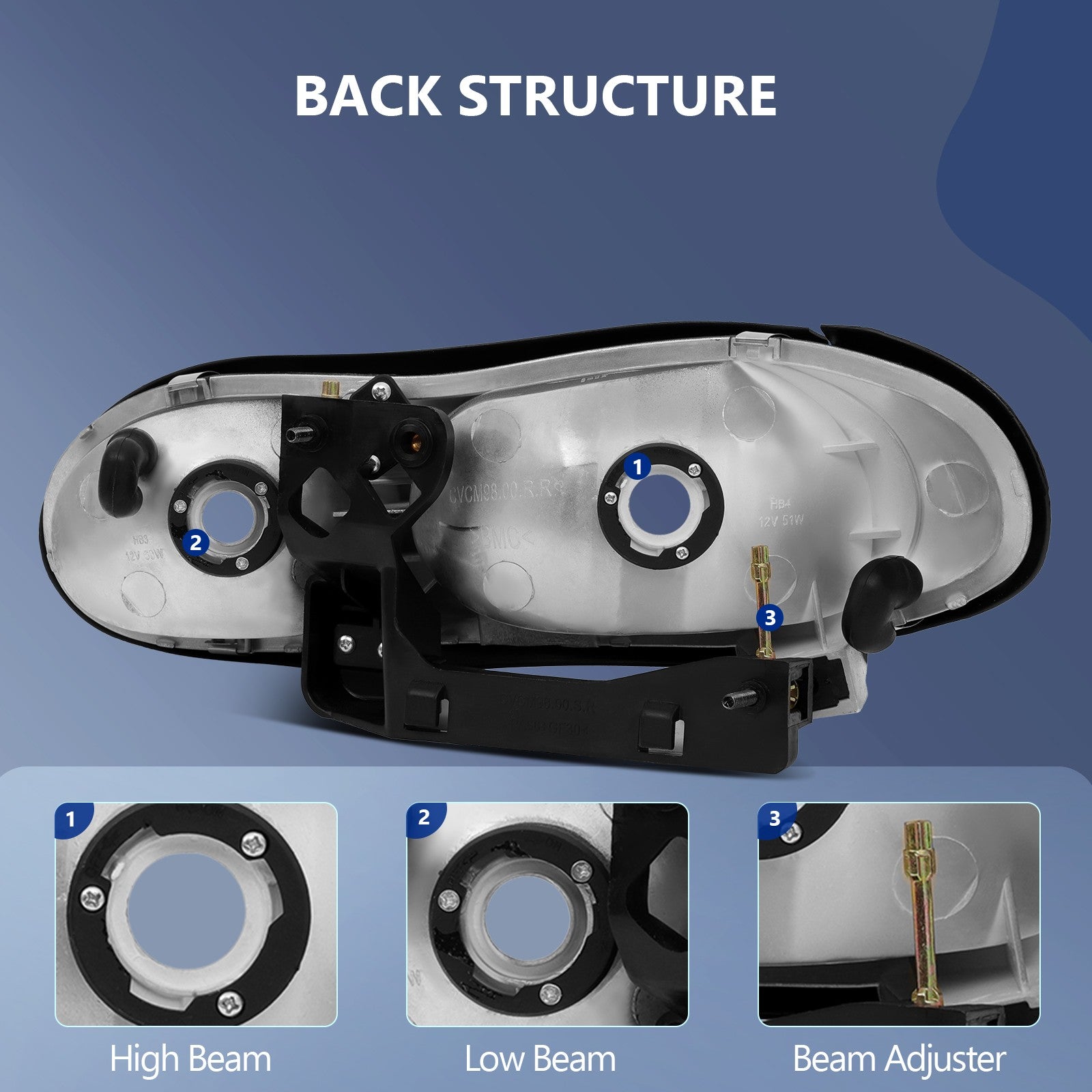 Headlights Assembly Pair for Chevy Camaro 1998-2002 Black Housing Replacement 6B93BC-57