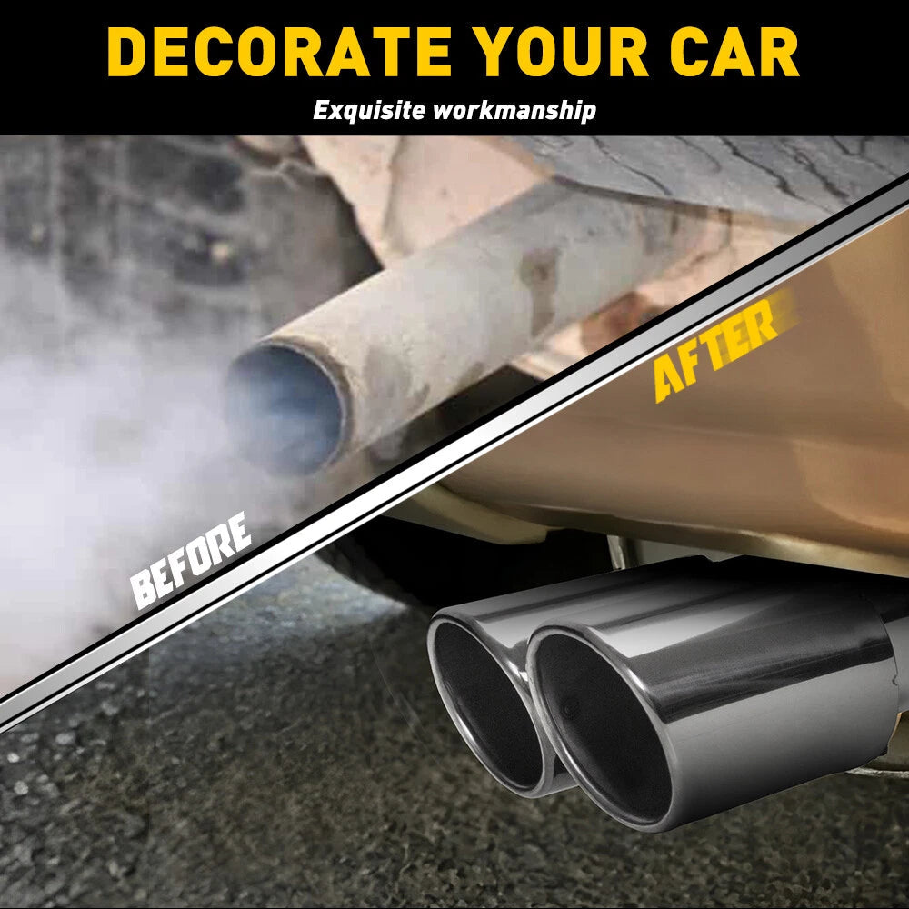 Chrome Car Stainless Steel Exhaust Dual Pipe Tail Throat Tip Muffler Accessories 6B93BC-57