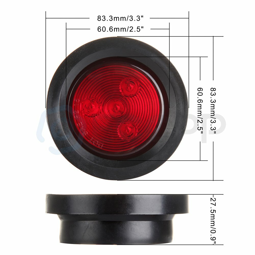 2.5 inch Round Light Truck Trailer Side Marker Clearance 20x Red +Amber 4 LED 6B93BC-57