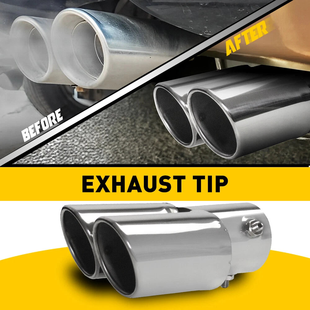 Chrome Car Stainless Steel Exhaust Dual Pipe Tail Throat Tip Muffler Accessories 6B93BC-57