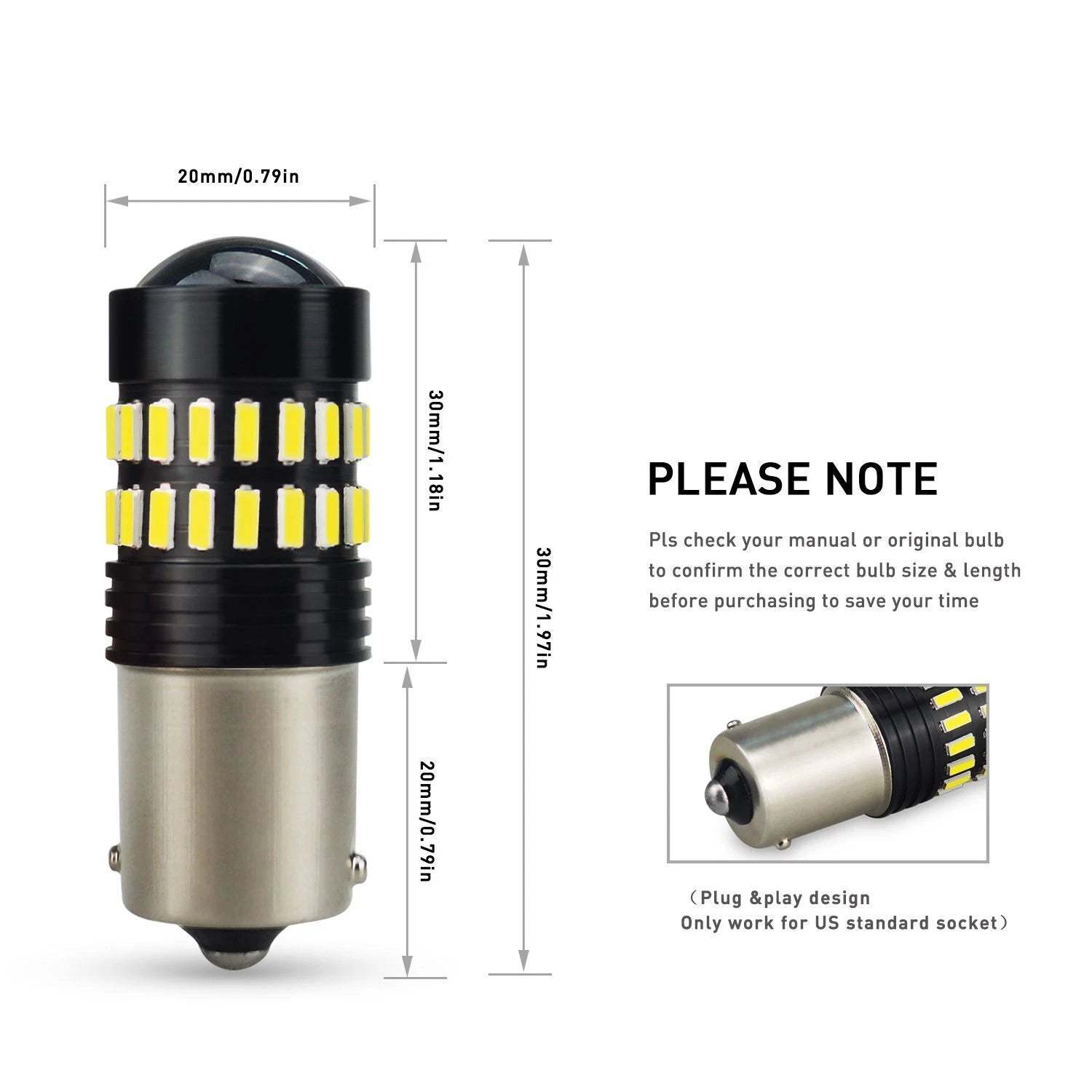 4X AUXITO BA15S 1156 P21W 7506 Reverse Back Up Light Super White LED Bulb 48H A AUXITO