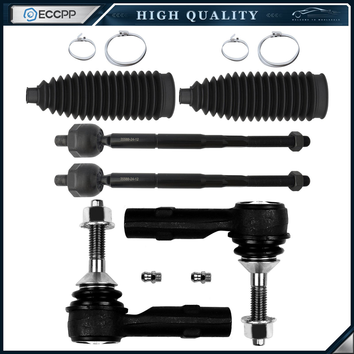 Front Tie Rod End Link Rack and Pinion Bellow For 2010-16 Ford Flex Lincoln MKT 6B93BC-57