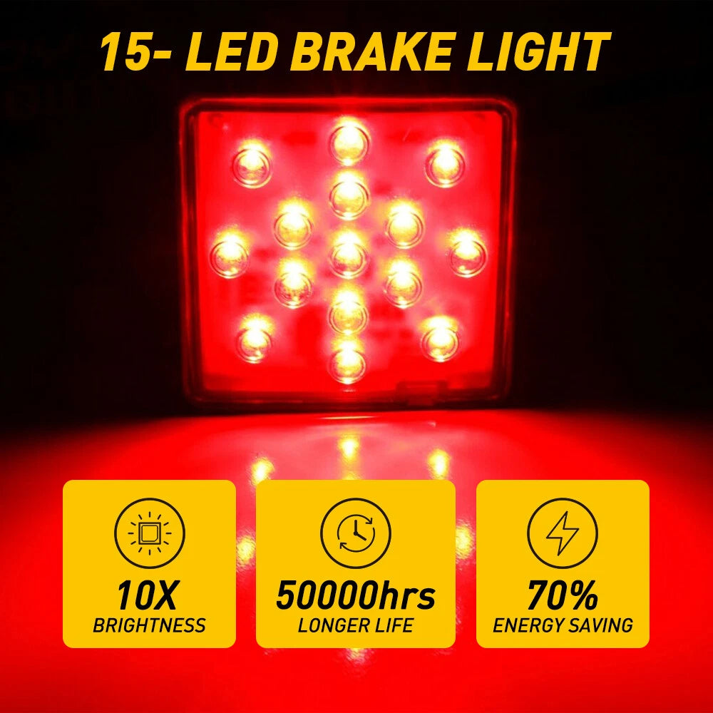 Smoked Len Hitch Tow 15-LED Receiver Light Brake For Truck SUV 2" Hole EOA 6B93BC-57