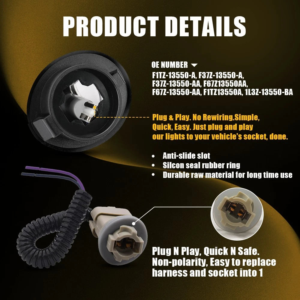 LED License Plate Light Lens Lamp Socket Wiring Harness Black Housing For Ford A 6B93BC-57