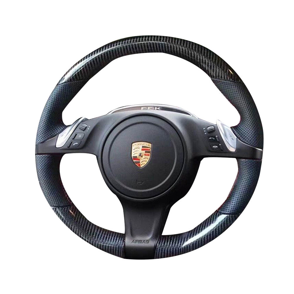 Carbon Fiber&Hole Leather Steering Wheel Hand Sewing Wrap For Porsche Panamera