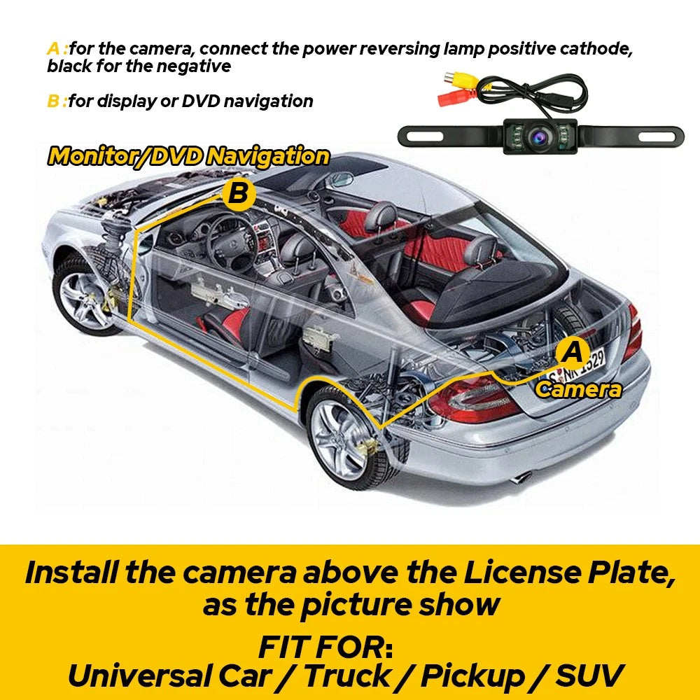 Car Rear View Backup Camera Parking Reverse Back Up Camera Waterproof CMOS 7LED 6B93BC-57