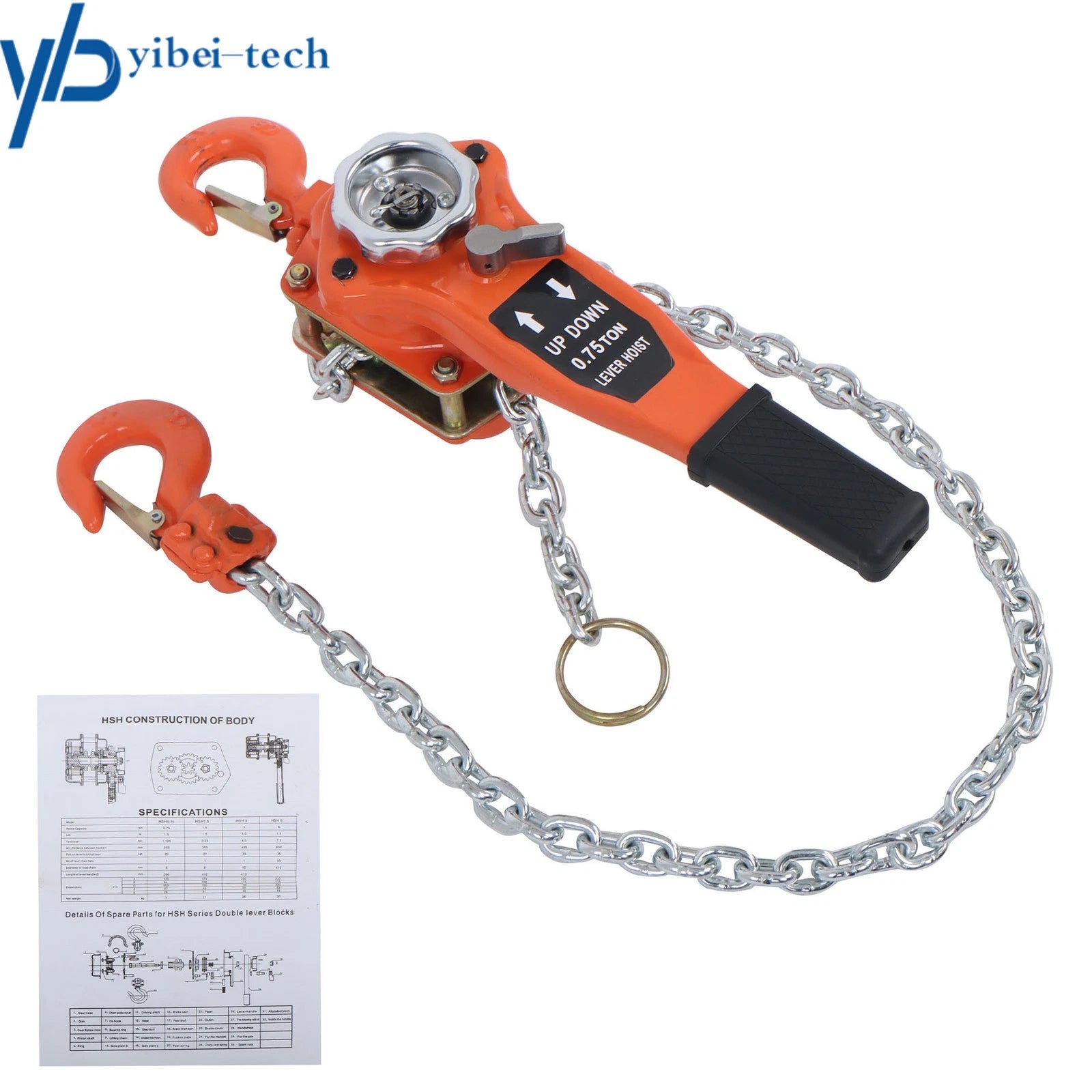 3/4 Ton 1650lbs Capacity Manual Lever Chain Hoist 5FT/1.5m G80 Chain 6B93BC-57