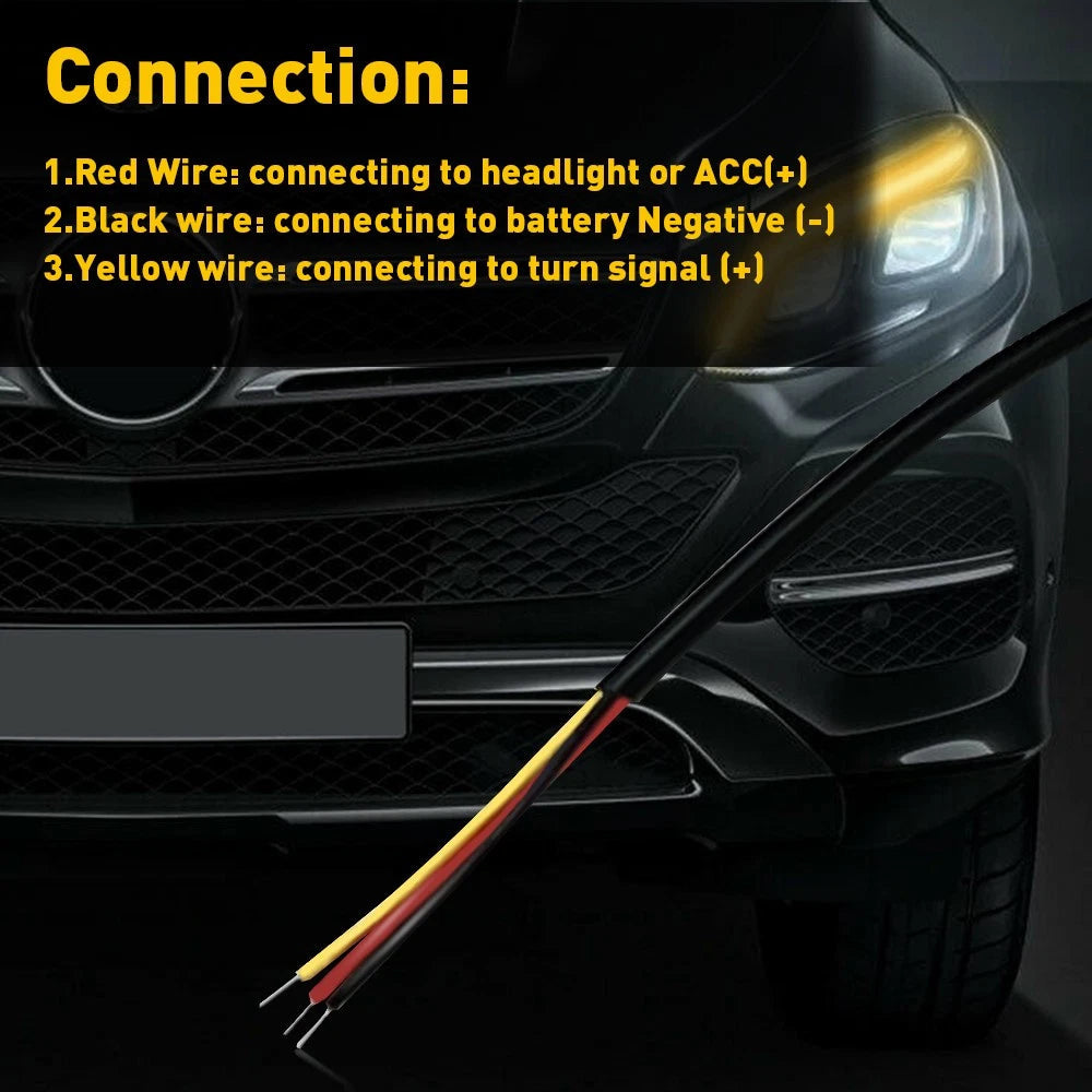 2x 60cm Flexible Amber Turn Signal White Car Daytime Running LED Strip Light EOA 6B93BC-57
