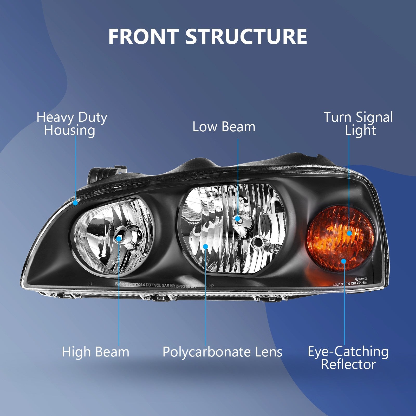 Pair Kit Headlights Assembly For 2004-2006 Hyundai Elantra 2.0L Black Amber 6B93BC-57