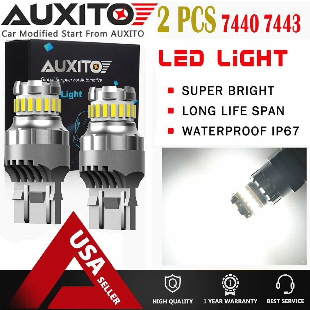 2X 7443 7440 LED White Extreme Bright Tail Brake Stop Light Bulbs CANBUS 23SMD 6B93BC-57