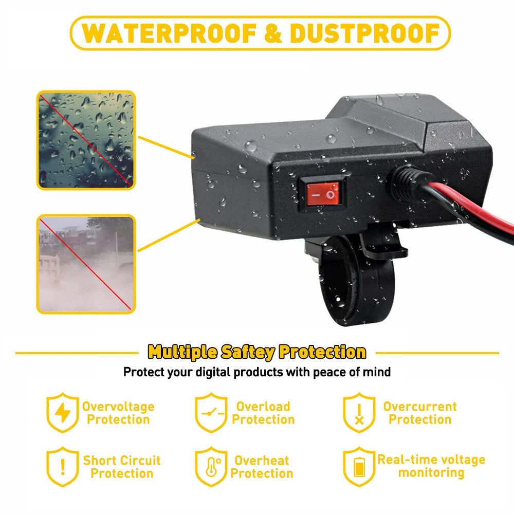 12V Waterproof Motorcycle Accessories Dual Charger USB Power Port Adapter Socket 6B93BC-57