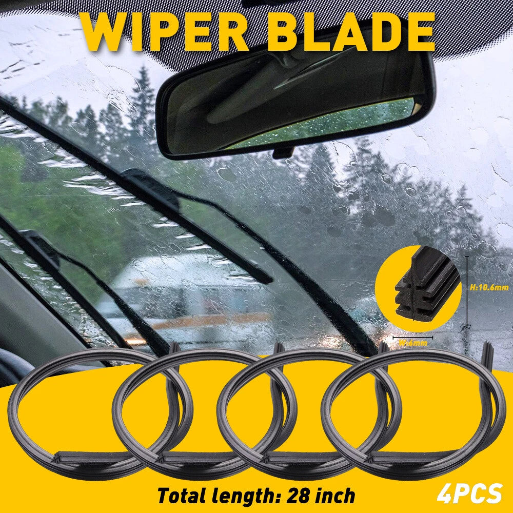 4PCS 28" 6mm Car Bus Rubber Universal Frameless Windshield Wiper Blade Refill US 6B93BC-57