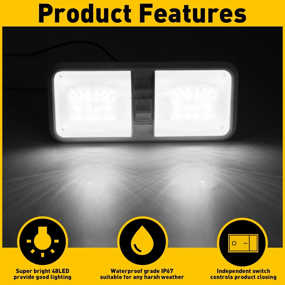 RV LED 12V CEILING FIXTURE DOUBLE DOME LIGHT FOR CAMPER TRAILER RV MARINE Frost 6B93BC-57