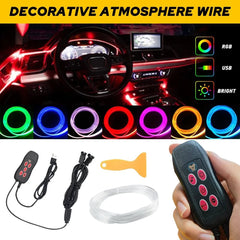 RGB LED Car Interior Fiber Optic Neon EL Wire Strip Atmosphere Light Kit Romote 6B93BC-57