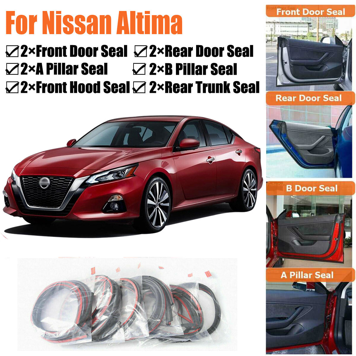Door Rubber Seal Strips Weather Draft Wind Noise Reduction Kit For Nissan Altima