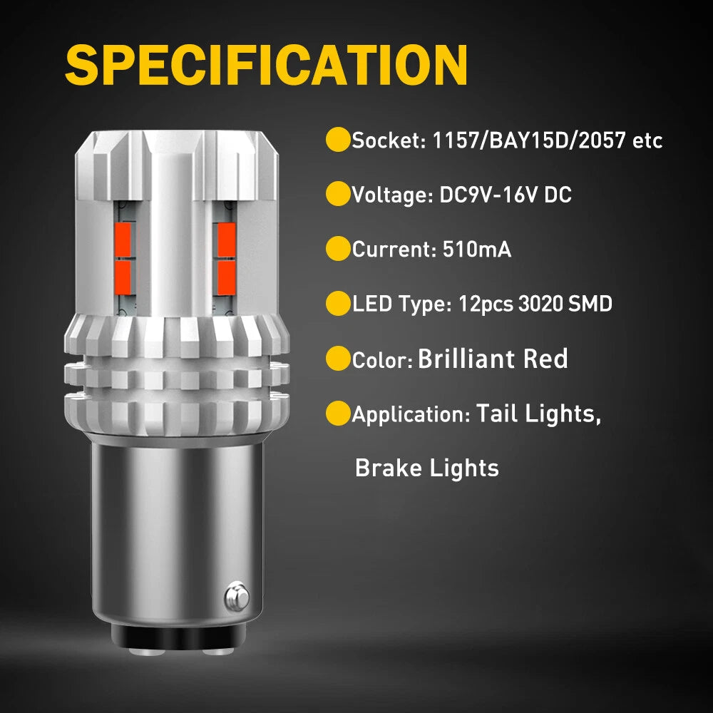 2pcs 1157 BAY15D LED Bulbs Red Tail Stop Brake Turn Signal Light 2057 2357 7528 6B93BC-57