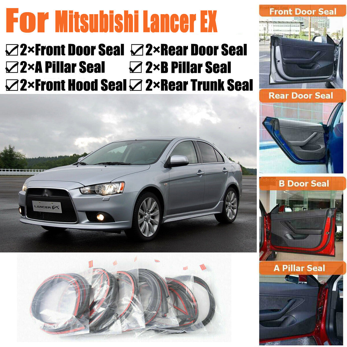 Rubber Seal Strips Weather Draft Noise Reduction Kit For Mitsubishi Lancer EX