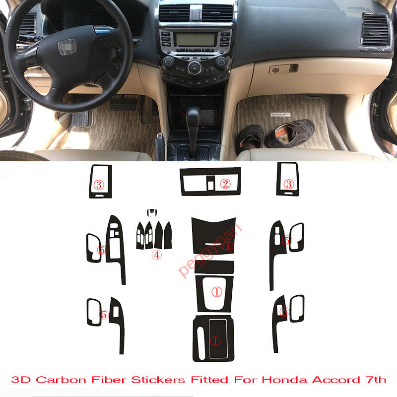 Interior Center Console Carbon Fiber Molding Sticker Decals For Honda Accord 7th