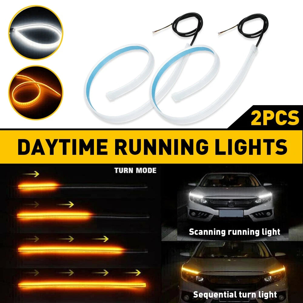 2x 60cm Flexible Amber Turn Signal White Car Daytime Running LED Strip Light EOA 6B93BC-57