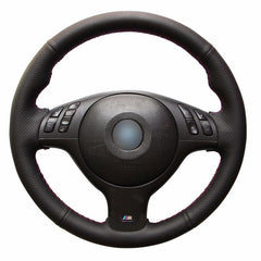 Top Leather Steering Wheel Hand-stitch on Wrap Cover For BMW E46 E39 330i 530i