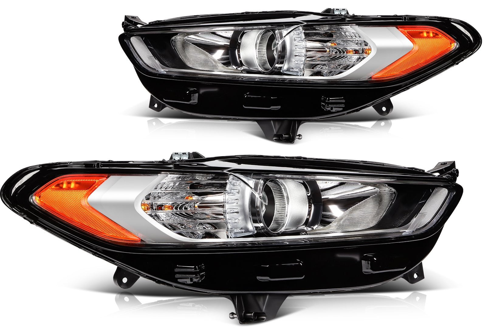 ECCPP Halogen Headlights Assembly For Ford Fusion 2013-2016 Pair Chrome Amber 6B93BC-57