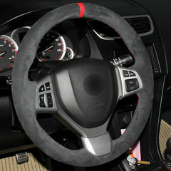 Black Suede Steering Wheel Hand-stitch on Wrap Cover For Suzuki Swift 2014-2016