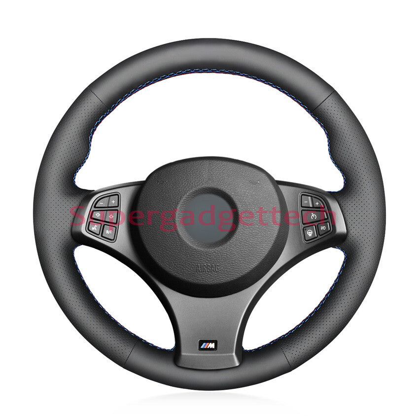 Black &Hole Leather Steering Wheel Red Stitch Wrap Cover For BMW X3 M Sport E83
