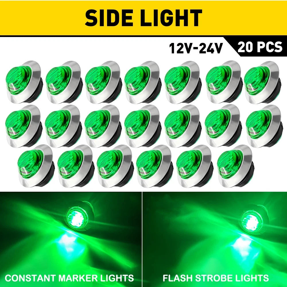 20X Green 3/4" Round LED Bullet Clearance Side Marker Lights Truck Trailer EOA 6B93BC-57