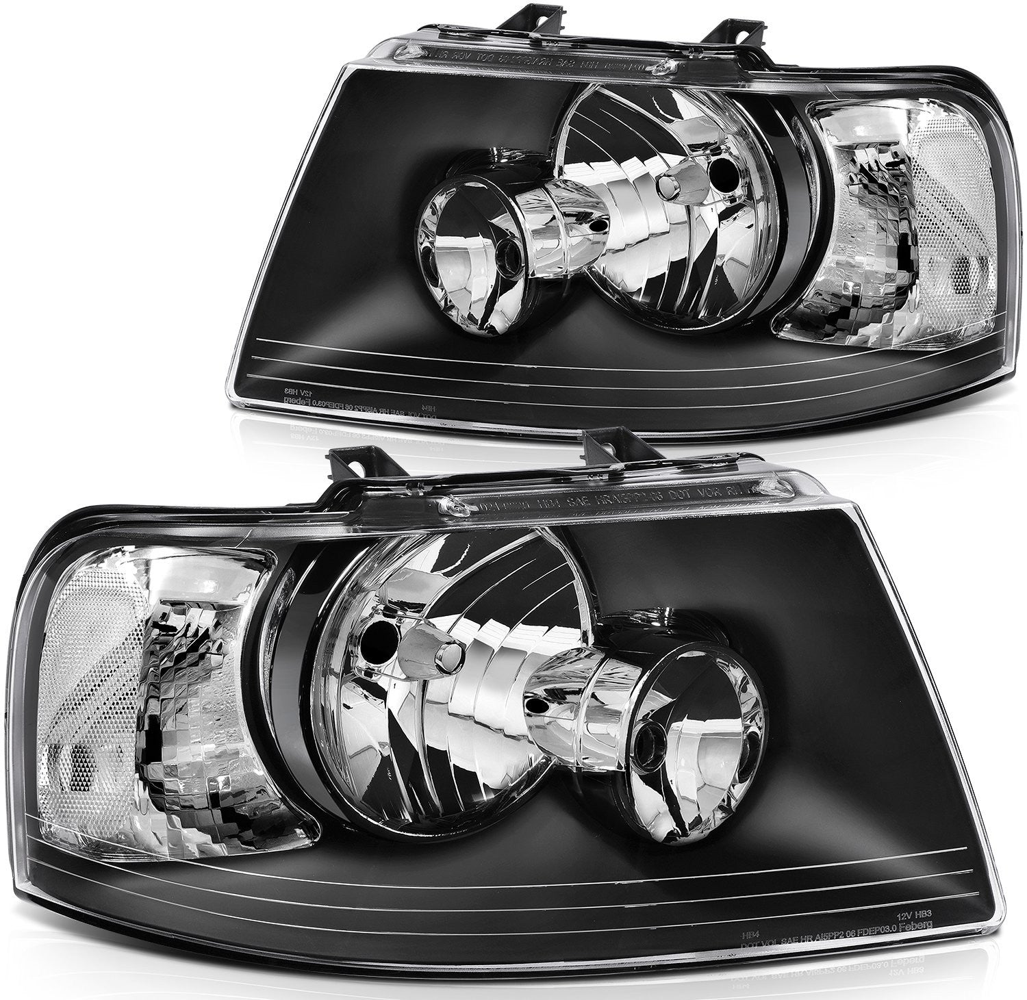 Pair Halogon Headlights Assembly For 2003-2006 Ford Expedition 4.6L 5.4L Black 6B93BC-57