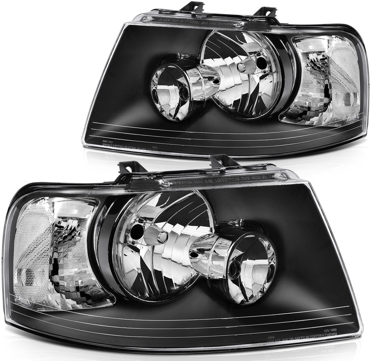 Pair Halogon Headlights Assembly For 2003-2006 Ford Expedition 4.6L 5.4L Black 6B93BC-57
