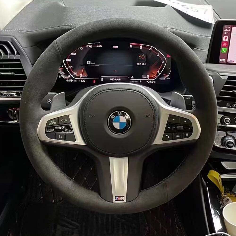 Black Suede Leather Steering Wheel Hand-stitch on Wrap Cover For X3 G01 2018-21