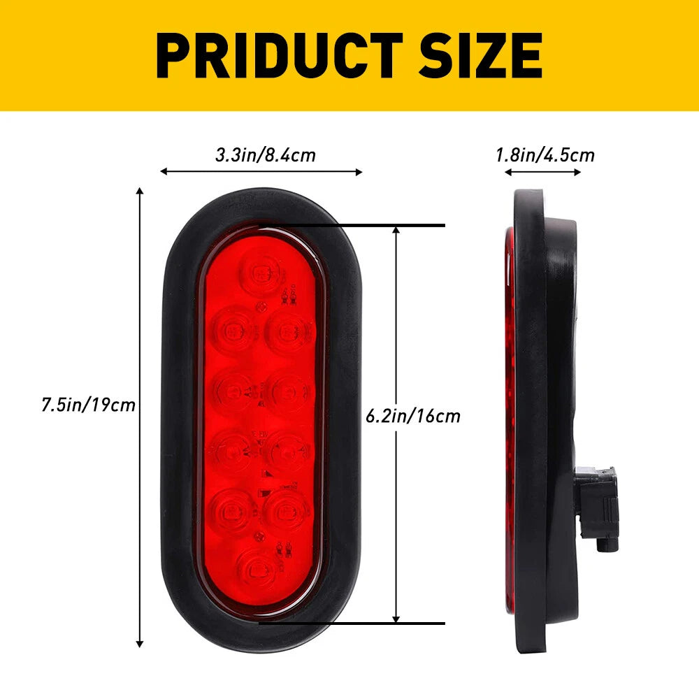 2 Trailer truck Red LED Surface Mount 6" Oval Stop Turn Tail Light Sealed 6B93BC-57
